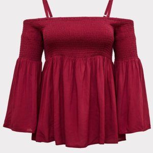 Torrid Challis Cold Shoulder Burgundy  Blouse Size 4